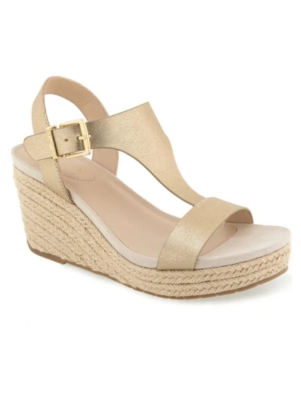 Kenneth Cole Card Wedge Sandals Gold Women’s Size 8 M NWT